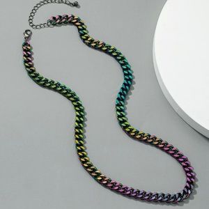 ⭐️ Awesome Oil Slick Rainbow Chainlink Cuban Chain Necklace ⭐️